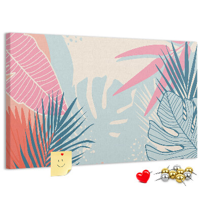 Tableau en liège Motif de feuilles tropicales aux couleurs pastel