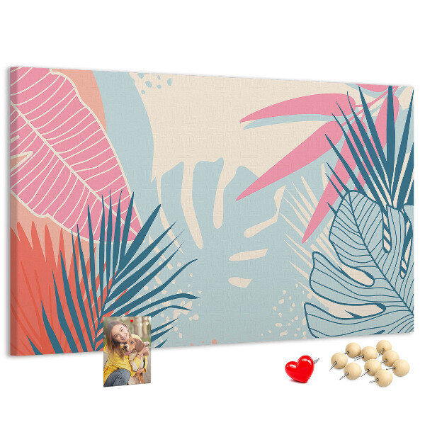 Tableau en liège Motif de feuilles tropicales aux couleurs pastel