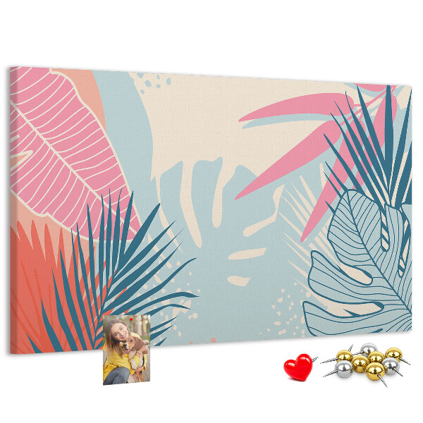 Tableau en liège Motif de feuilles tropicales aux couleurs pastel