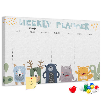 Tableau affichage liège Agenda hebdomadaire coloré avec des animaux