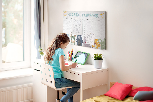 Tableau affichage liège Agenda hebdomadaire coloré avec des animaux