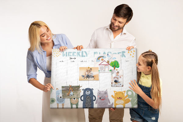Tableau affichage liège Agenda hebdomadaire coloré avec des animaux