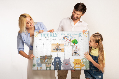 Tableau affichage liège Agenda hebdomadaire coloré avec des animaux