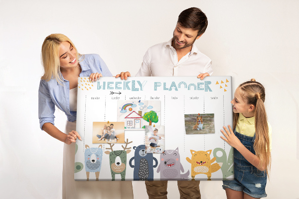 Tableau affichage liège Agenda hebdomadaire coloré avec des animaux