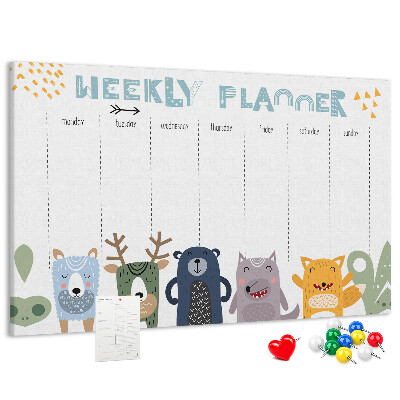 Tableau affichage liège Agenda hebdomadaire coloré avec des animaux