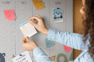 Tableau affichage liège Agenda hebdomadaire coloré avec des animaux