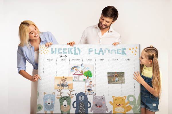 Tableau affichage liège Agenda hebdomadaire coloré avec des animaux
