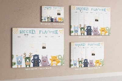 Tableau affichage liège Agenda hebdomadaire coloré avec des animaux
