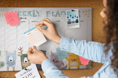 Tableau affichage liège Agenda hebdomadaire coloré avec des animaux