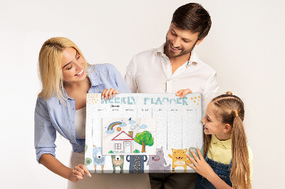 Tableau affichage liège Agenda hebdomadaire coloré avec des animaux