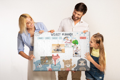 Tableau de liège Agenda hebdomadaire avec des animaux de la forêt