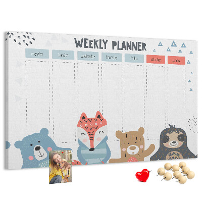 Tableau de liège Agenda hebdomadaire avec des animaux de la forêt