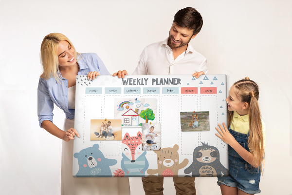 Tableau de liège Agenda hebdomadaire avec des animaux de la forêt