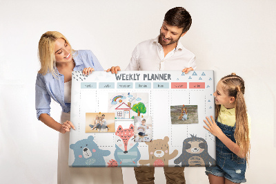 Tableau de liège Agenda hebdomadaire avec des animaux de la forêt