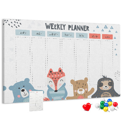 Tableau de liège Agenda hebdomadaire avec des animaux de la forêt