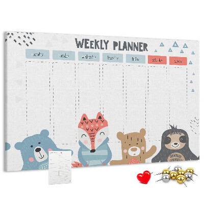 Tableau de liège Agenda hebdomadaire avec des animaux de la forêt