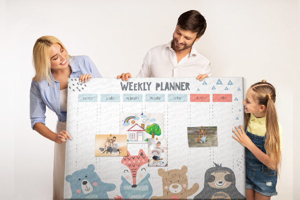 Tableau de liège Agenda hebdomadaire avec des animaux de la forêt