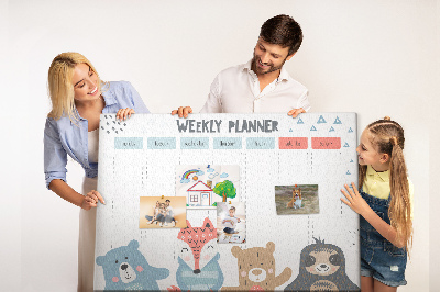 Tableau de liège Agenda hebdomadaire avec des animaux de la forêt
