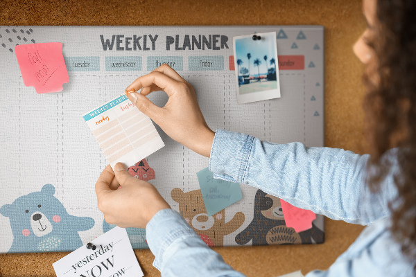 Tableau de liège Agenda hebdomadaire avec des animaux de la forêt