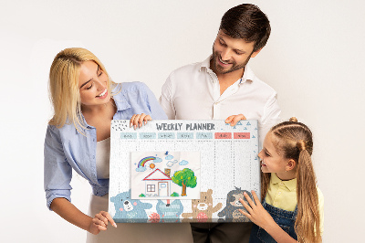 Tableau de liège Agenda hebdomadaire avec des animaux de la forêt