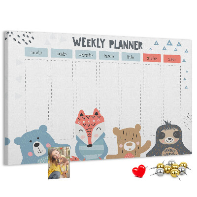 Tableau de liège Agenda hebdomadaire avec des animaux de la forêt