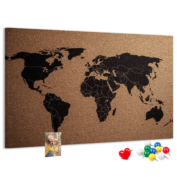 Tableau en liège Carte du monde sur un tableau en liège.