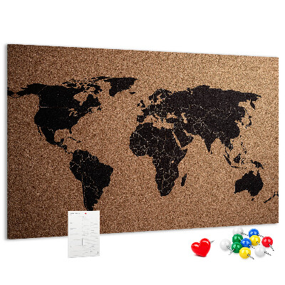 Tableau en liège Carte du monde sur un tableau en liège.