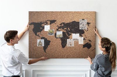 Tableau en liège Carte du monde sur un tableau en liège.