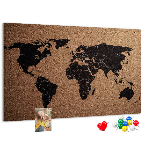 Tableau en liège Carte du monde sur un tableau en liège.