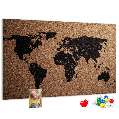 Tableau en liège Carte du monde sur un tableau en liège.