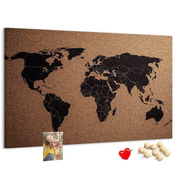 Tableau en liège Carte du monde sur un tableau en liège.