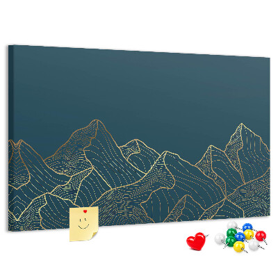 Tableau affichage liège Des contours dorés de montagnes sur un fond sombre