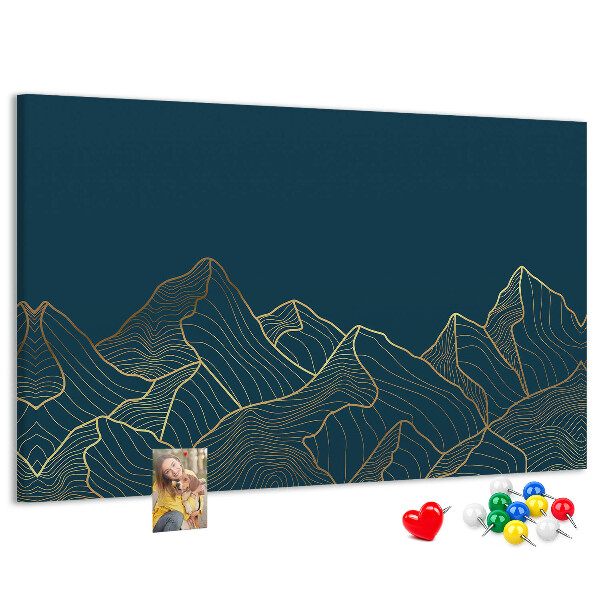 Tableau affichage liège Des contours dorés de montagnes sur un fond sombre