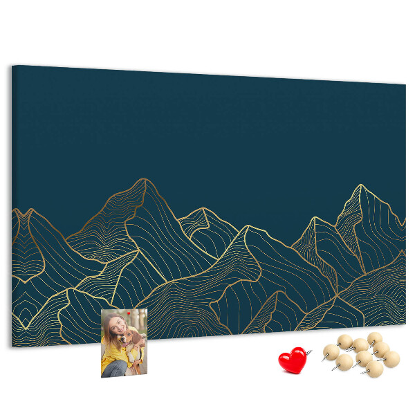 Tableau affichage liège Des contours dorés de montagnes sur un fond sombre