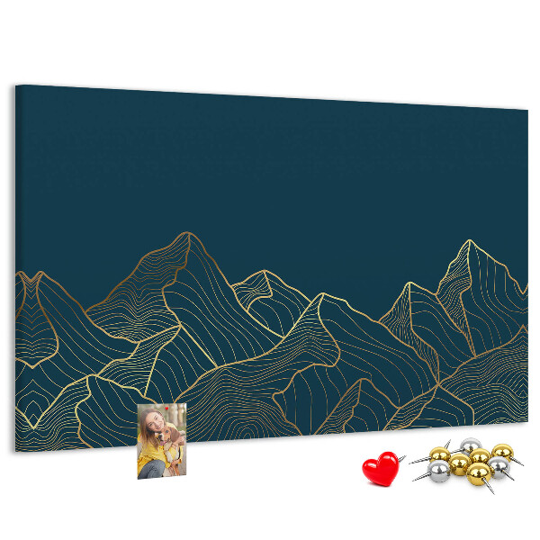 Tableau affichage liège Des contours dorés de montagnes sur un fond sombre