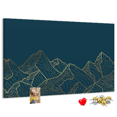 Tableau affichage liège Des contours dorés de montagnes sur un fond sombre