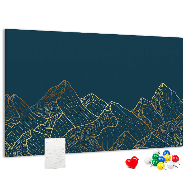 Tableau affichage liège Des contours dorés de montagnes sur un fond sombre