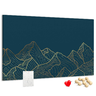 Tableau affichage liège Des contours dorés de montagnes sur un fond sombre