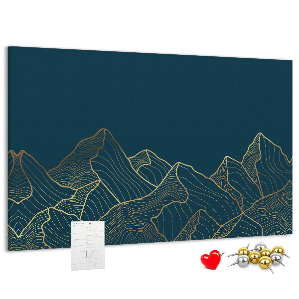 Tableau affichage liège Des contours dorés de montagnes sur un fond sombre