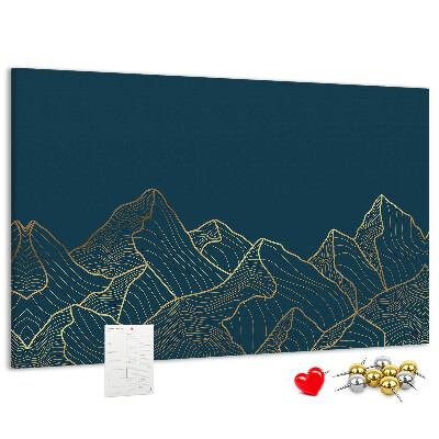 Tableau affichage liège Des contours dorés de montagnes sur un fond sombre