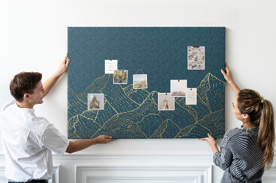 Tableau affichage liège Des contours dorés de montagnes sur un fond sombre