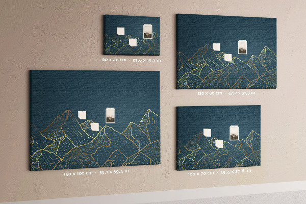 Tableau affichage liège Des contours dorés de montagnes sur un fond sombre