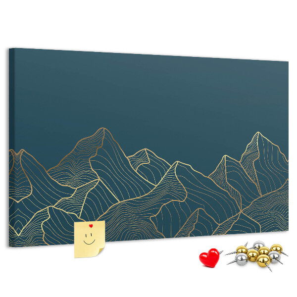 Tableau affichage liège Des contours dorés de montagnes sur un fond sombre