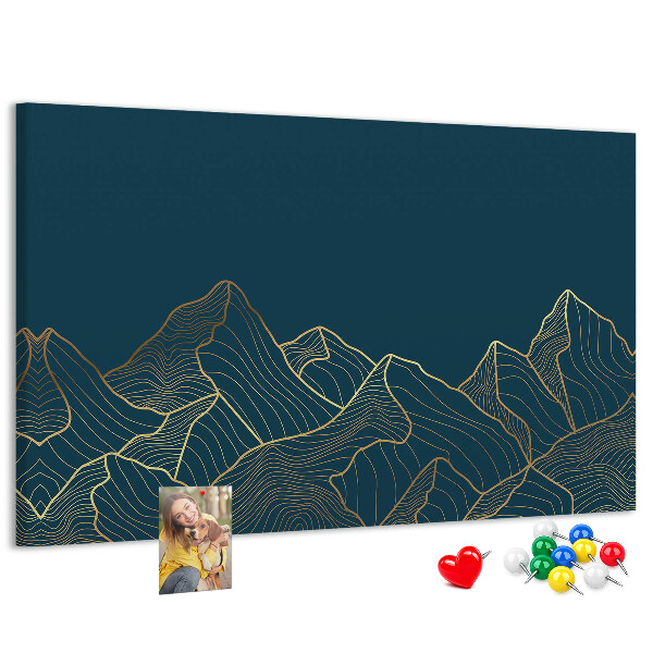 Tableau affichage liège Des contours dorés de montagnes sur un fond sombre