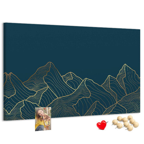 Tableau affichage liège Des contours dorés de montagnes sur un fond sombre
