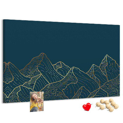 Tableau affichage liège Des contours dorés de montagnes sur un fond sombre