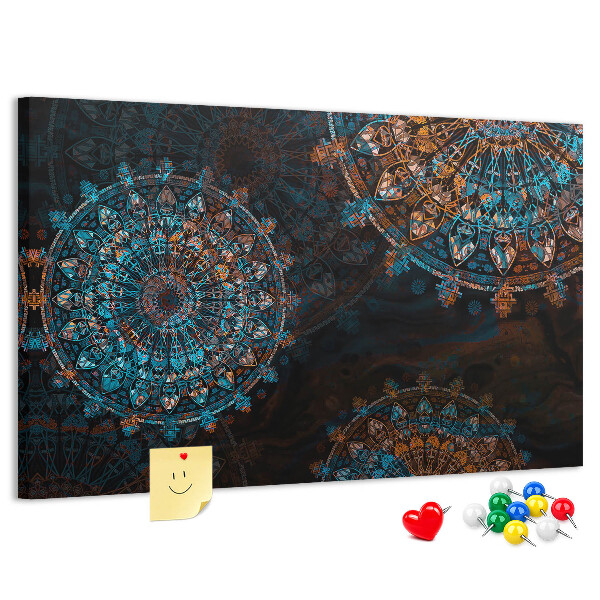 Tableau de liège Mandalas complexes dans des tons de bleu et de brun