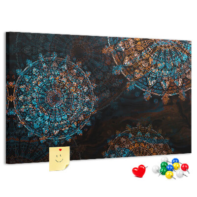 Tableau de liège Mandalas complexes dans des tons de bleu et de brun