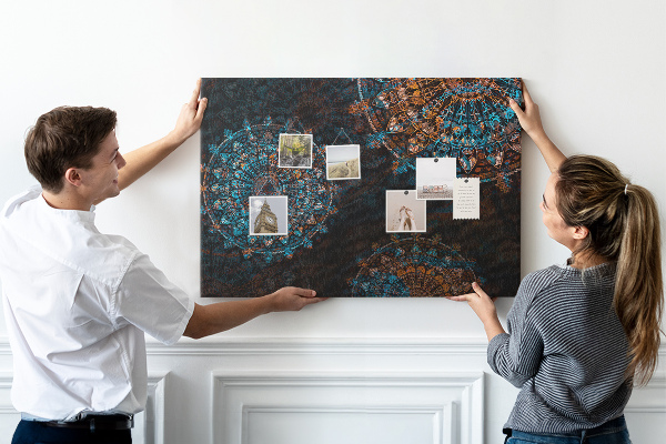 Tableau de liège Mandalas complexes dans des tons de bleu et de brun