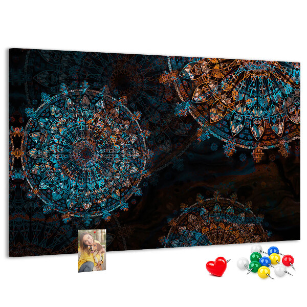 Tableau de liège Mandalas complexes dans des tons de bleu et de brun